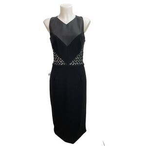 Theia Couture black sleeveless cocktail a-line dress size 12 floral applique NEW